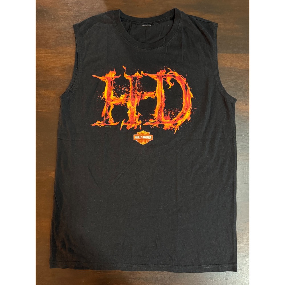 EUC Men's M Harley Davidson Bloomington Indiana Tank Black Flaming Piston 2014